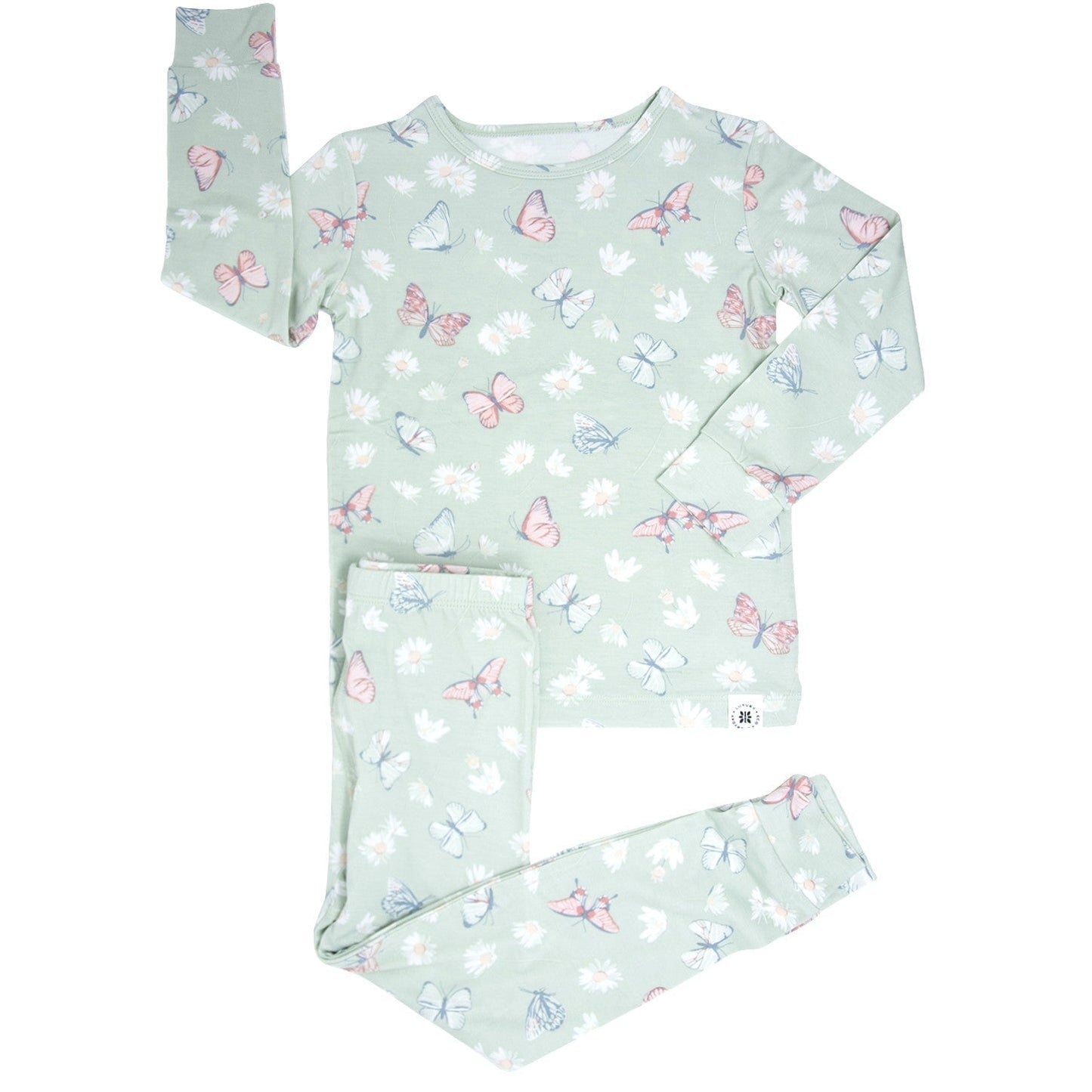 Set de pijama de bambú con margaritas y mariposas menta para niños grandes