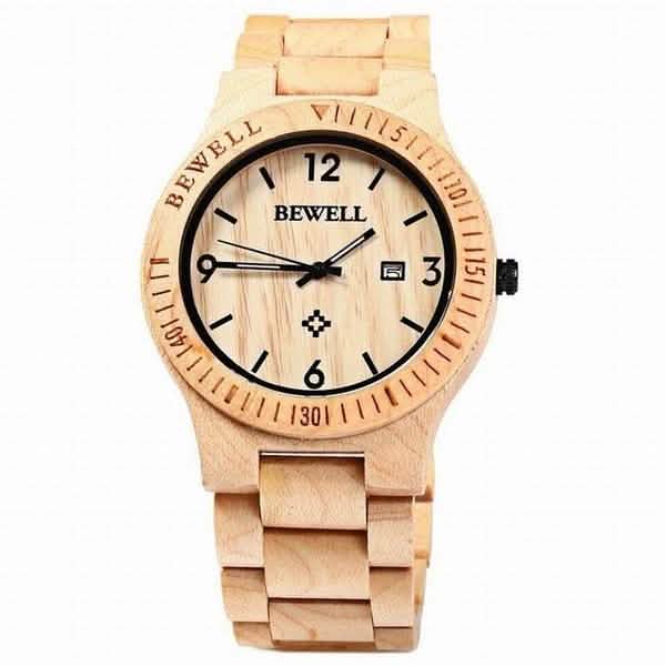 Reloj de madera de pulsera con mecanismo visto