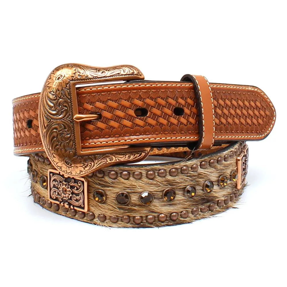 Nocona Copperhead – Cinturón de cuero para hombre con pelo (liquidación)