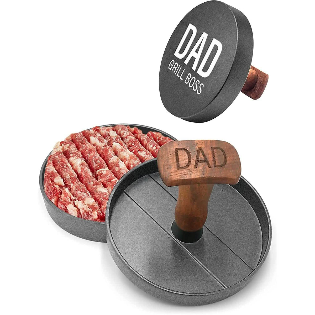 Prensa para Hamburguesas de Aluminio Antiadherente Molde para Hamburguesas BBQ "Papá Parrillero"