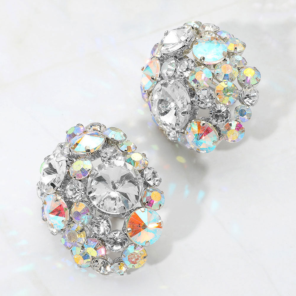 Women's Oversized Rhinestone Cluster Evening Clip On Earrings