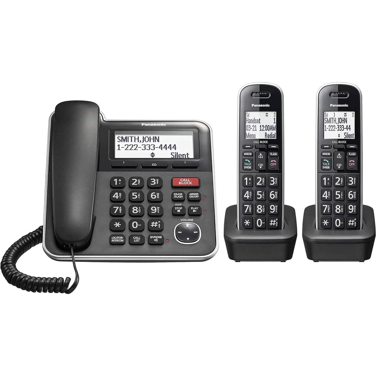 Panasonic Expandable Corded/Cordless Phone System with Answering Machine and One Touch Call Blocking – 2 Handsets (Refurbished)