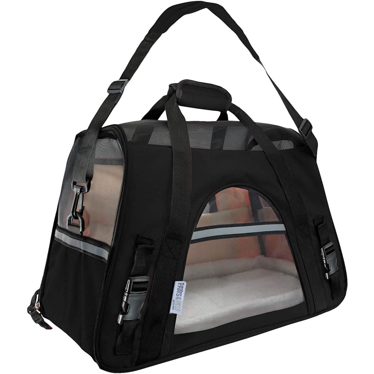 Paws & Pals Transportín grande negro para mascotas