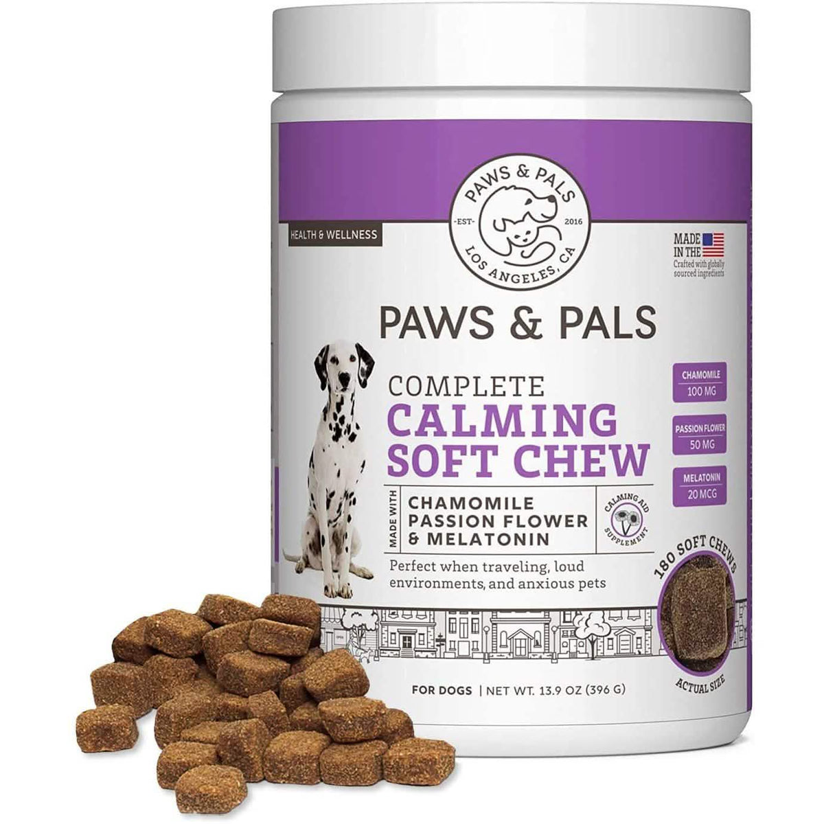 Golosinas relajantes para perros de Paws & Pals - Suplemento antiestrés para mascotas