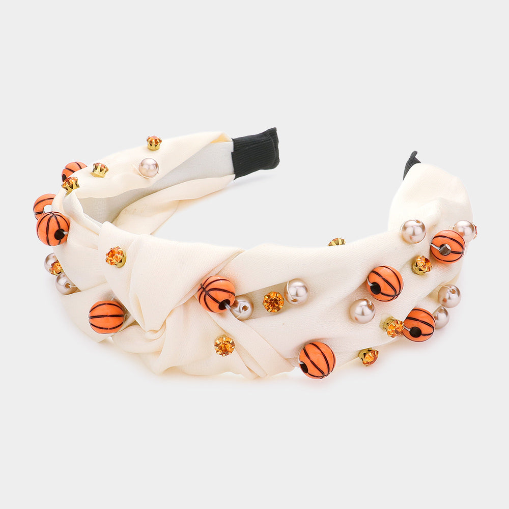 Pearl Stone Basketball Embellished Knot Burnout Headband