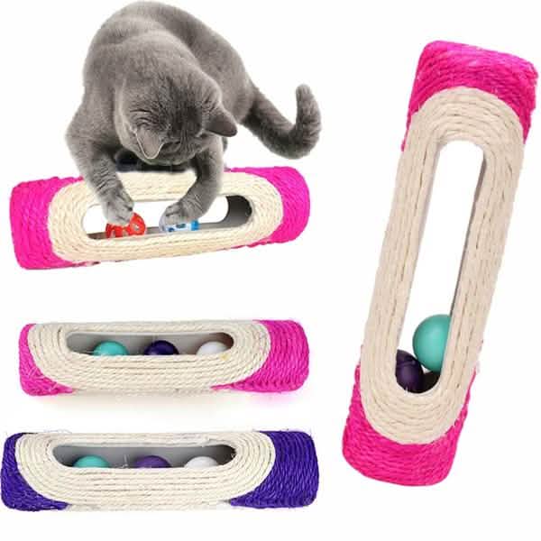 Rascador para Gatos de Sisal Rodante Atrapado con 3 Pelotas Novedoso Juguete de Entrenamiento