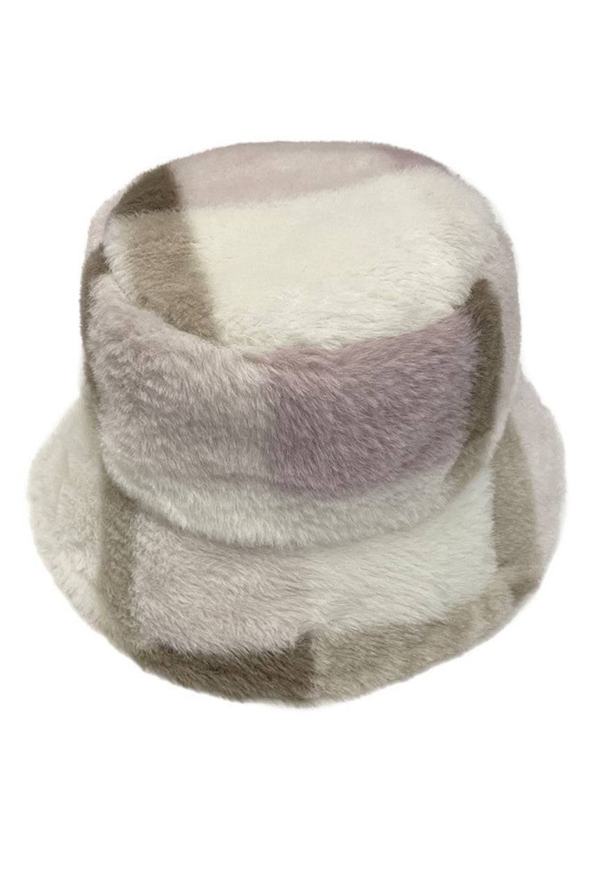 Plaid Faux Fur Bucket Hat