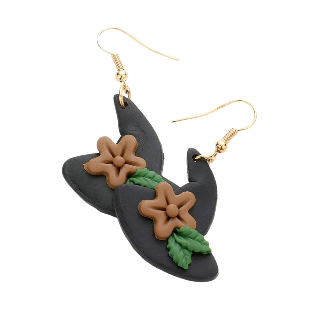 Polymer Clay Black Witch Hat Dangle Earrings