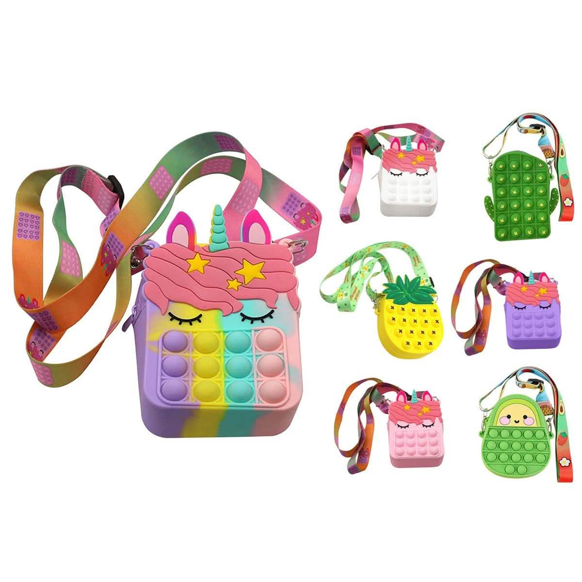 Bolso Bandolera con Diseño de Unicornio y Frutas Pop-It Anti-estrés