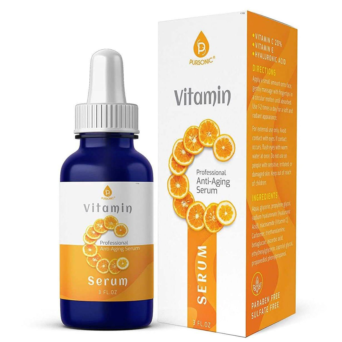 Sérum hidratante antienvejecimiento orgánico Pursonic con vitamina C