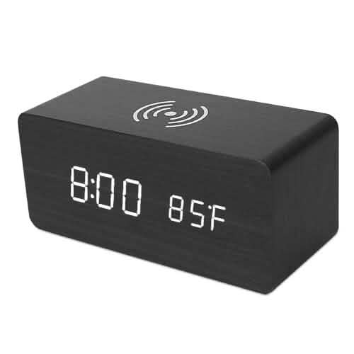 Reloj despertador digital con cargador inalámbrico Qi
