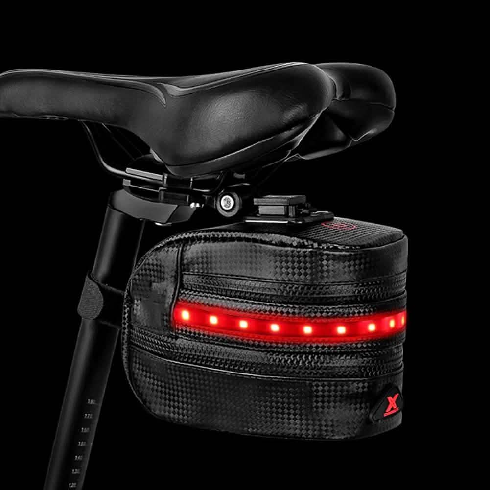 Bolsa de sillín trasero para bicicleta con luz LED