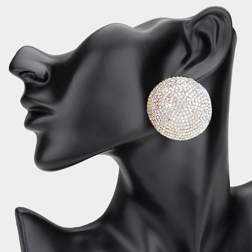 Women's Rhinestone Pave Round Clip on Evening Earrings