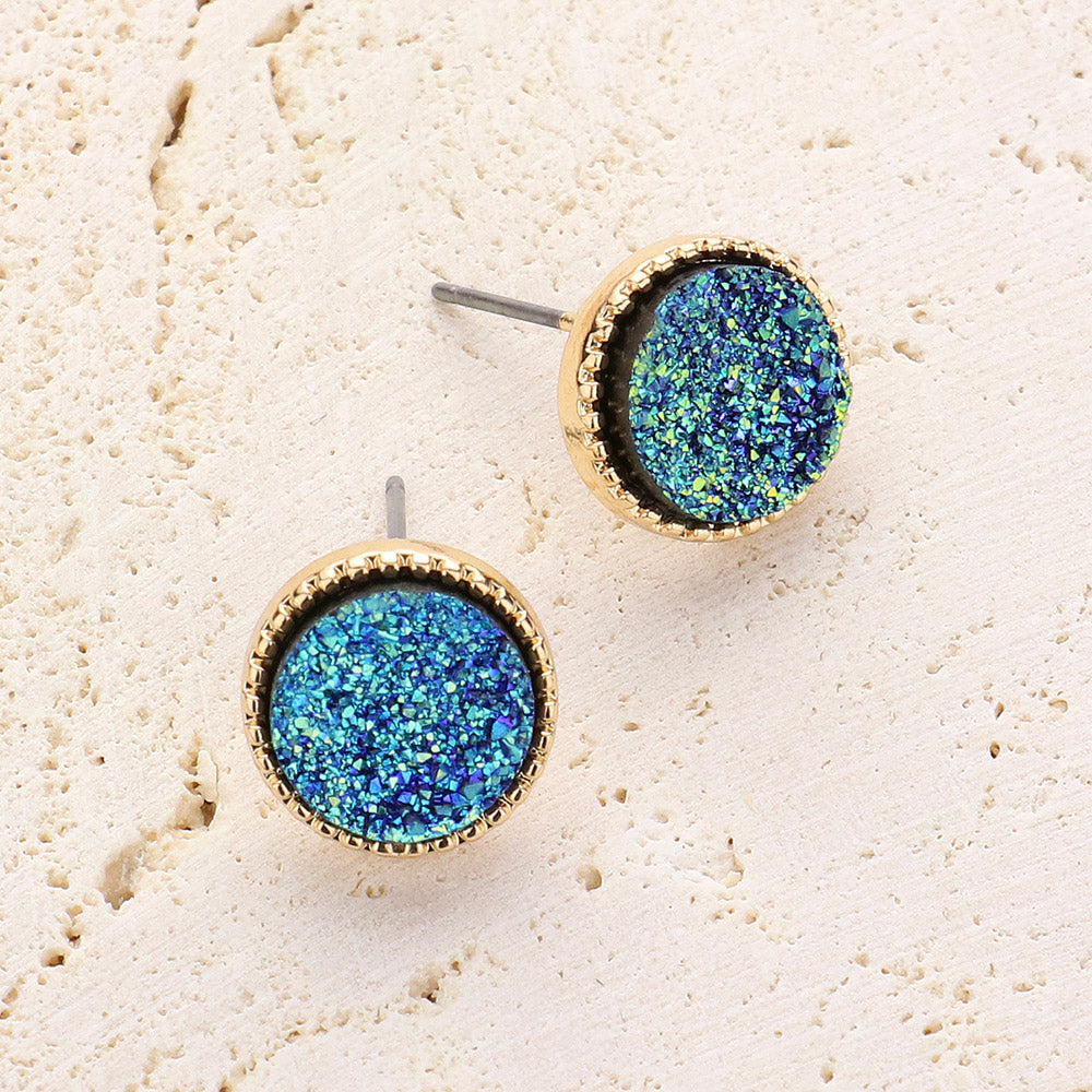 Women's Round Druzy Stud Earrings