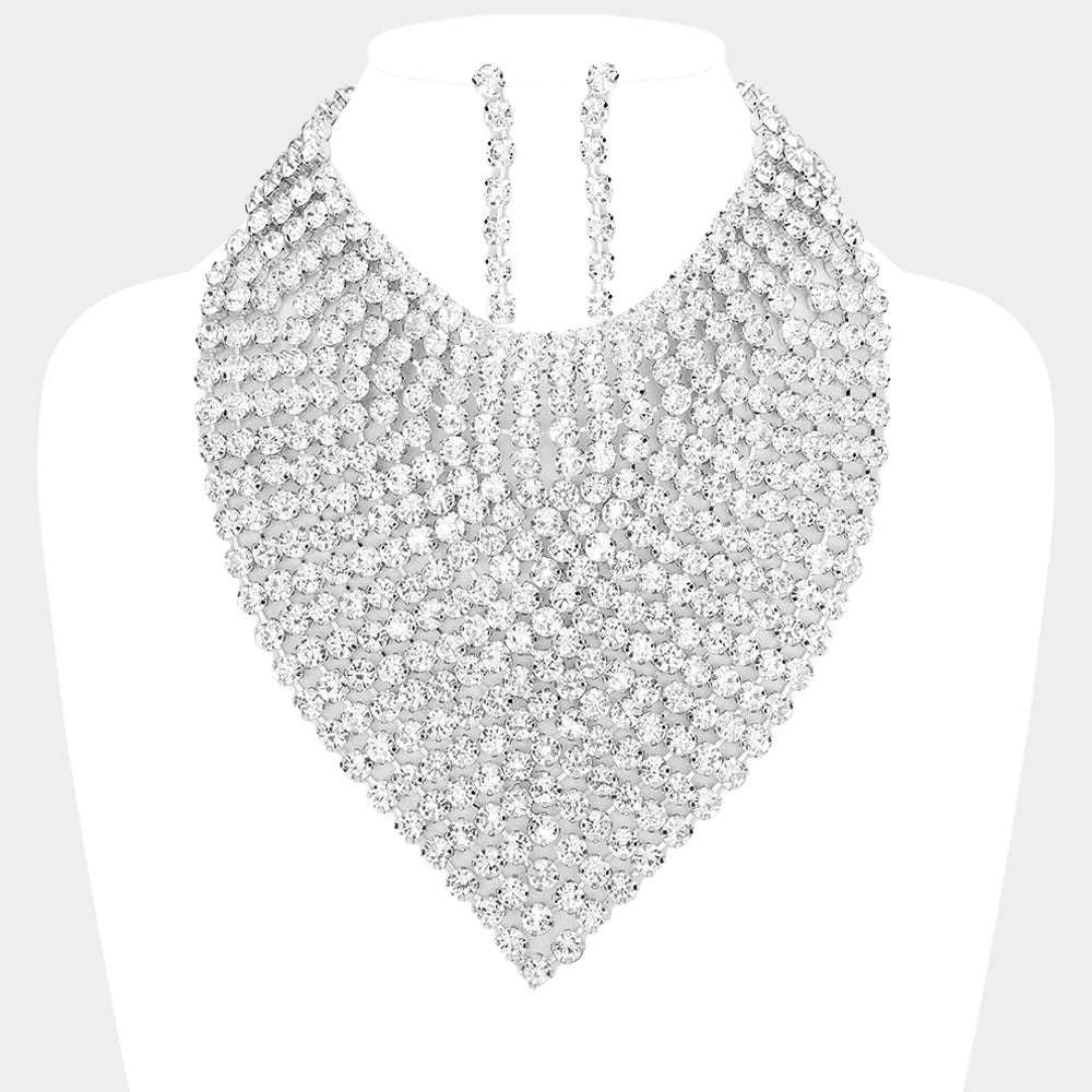 Round Stone Statement Bib Evening Necklace