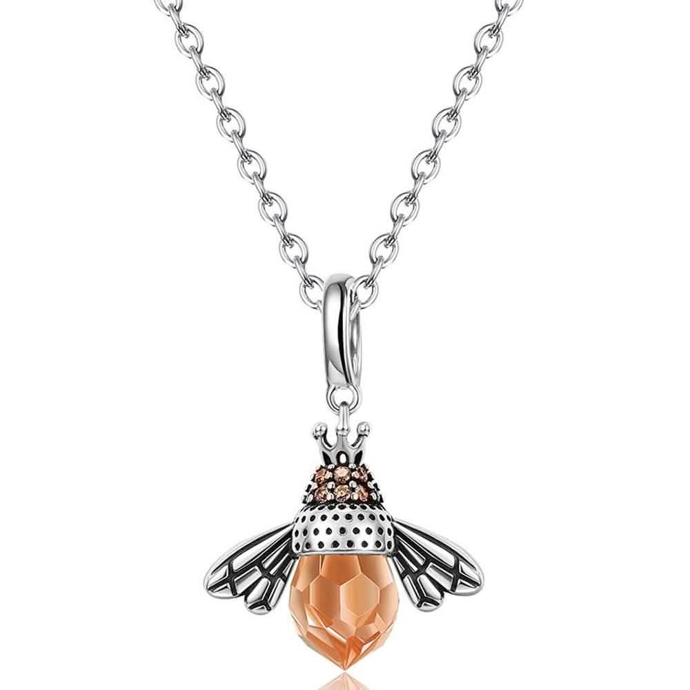 Collar de plata de ley S925 con colgante de abeja de alas color naranja, diseño de animal, encantador