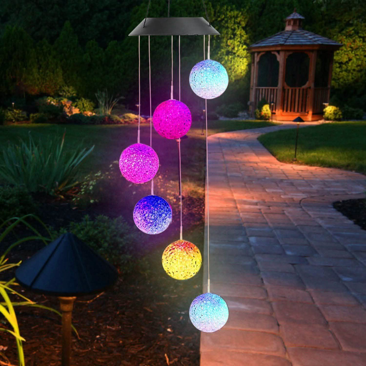 Campanas de viento con bolas LED de energía solar - Guirnalda de luces LED que cambian de color