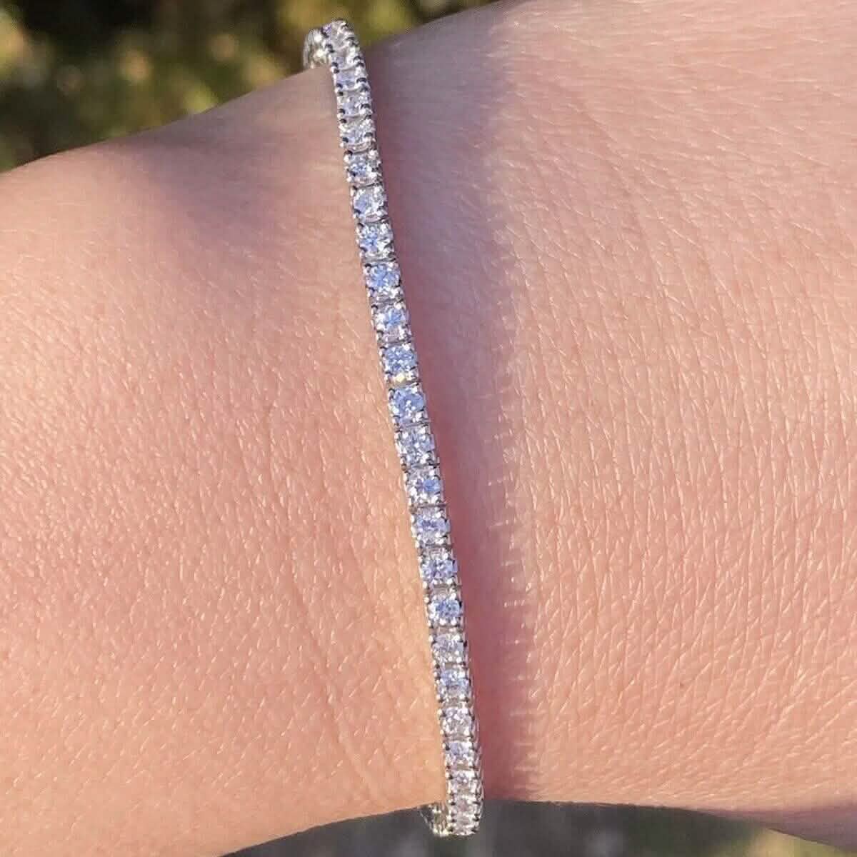 Pulsera de tenis de oro blanco macizo de 14 K con 2,13 quilates de diamantes 100 % naturales