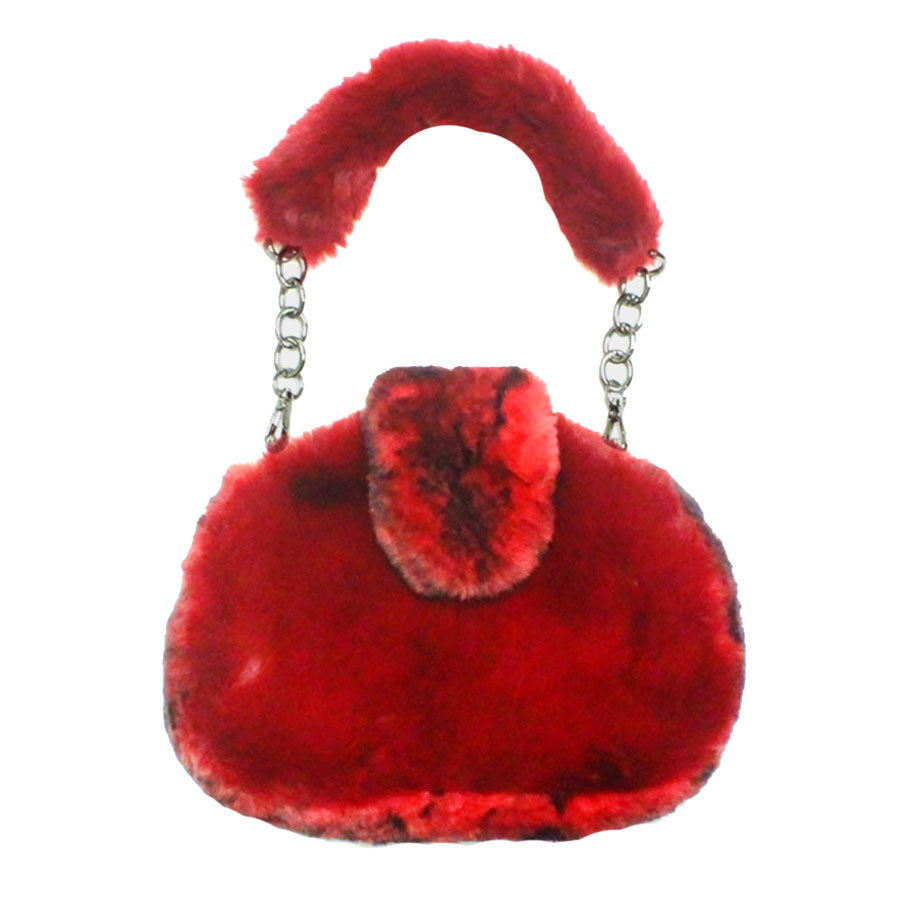 Solid Color Pattern Detailed Faux Fur Shoulder Bag
