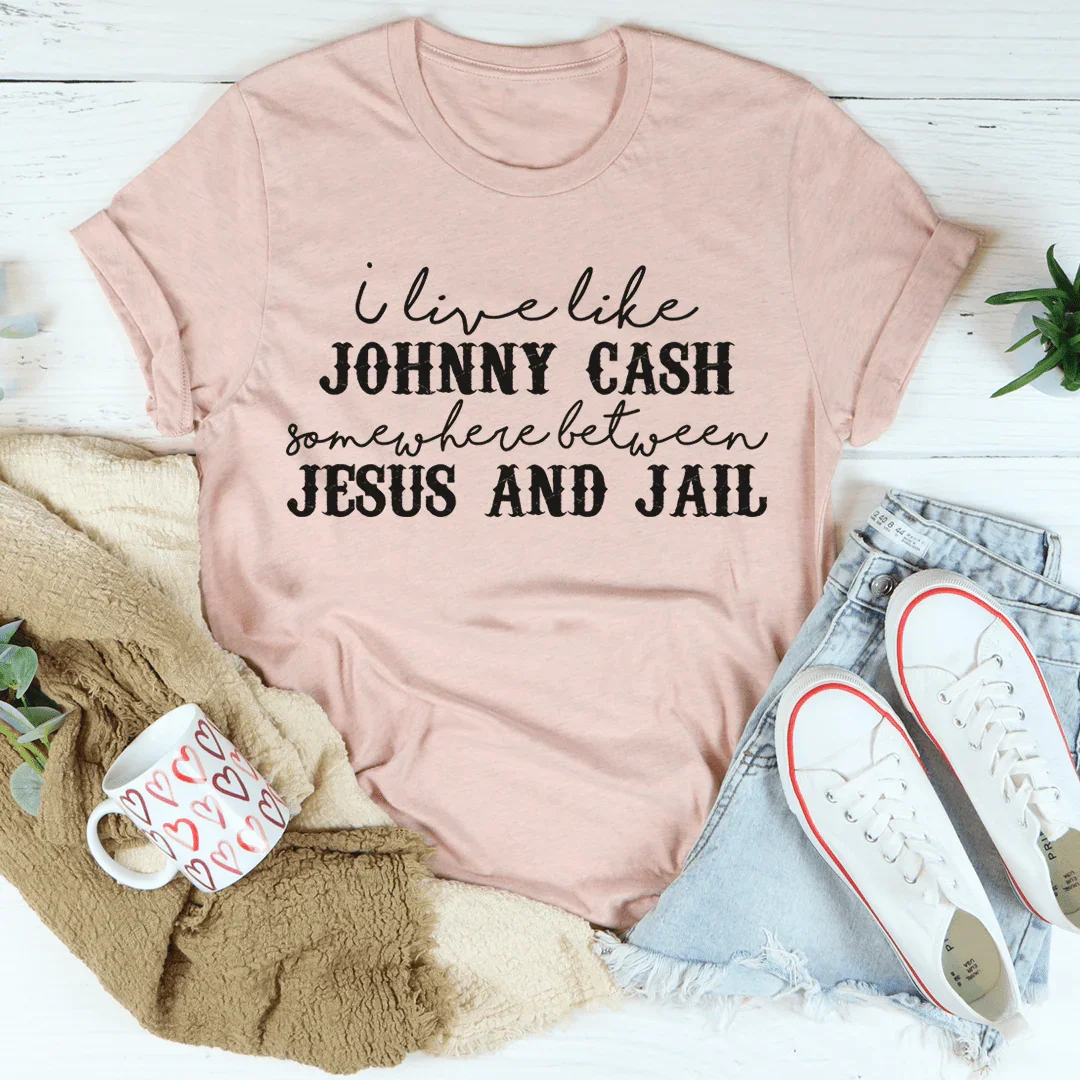Faith Chaos Quote Shirt – "Somewhere Between Jesus & Jail" Graphic Shirt