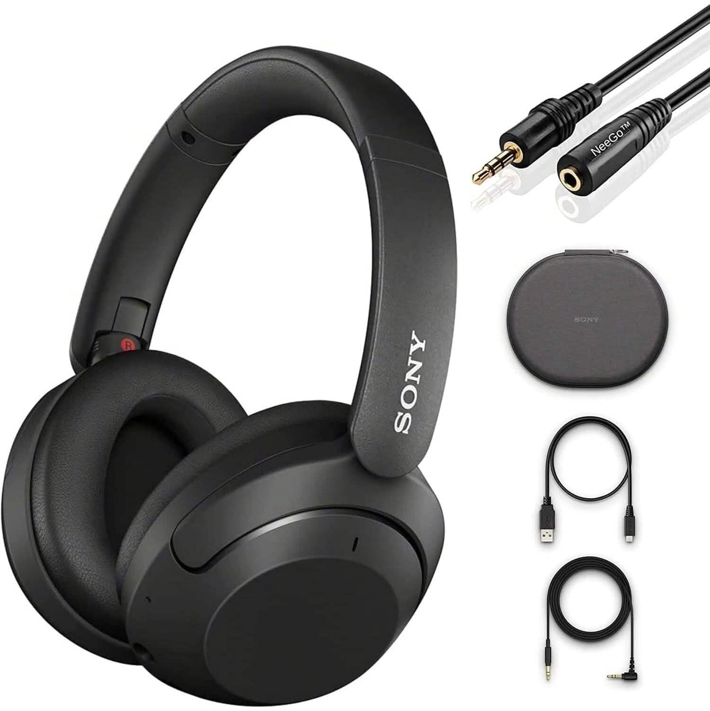 Auriculares inalámbricos con cancelación de ruido Sony WH-XB910N con Bluetooth + Extensión NeeGo de 3,5 mm (restaurado)