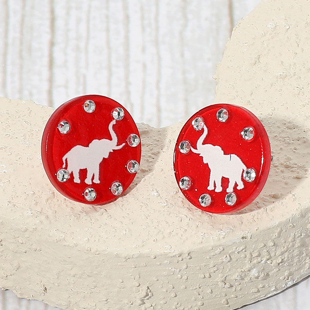 Sparkle Accent Game Day Elephant Disc Stud Earrings