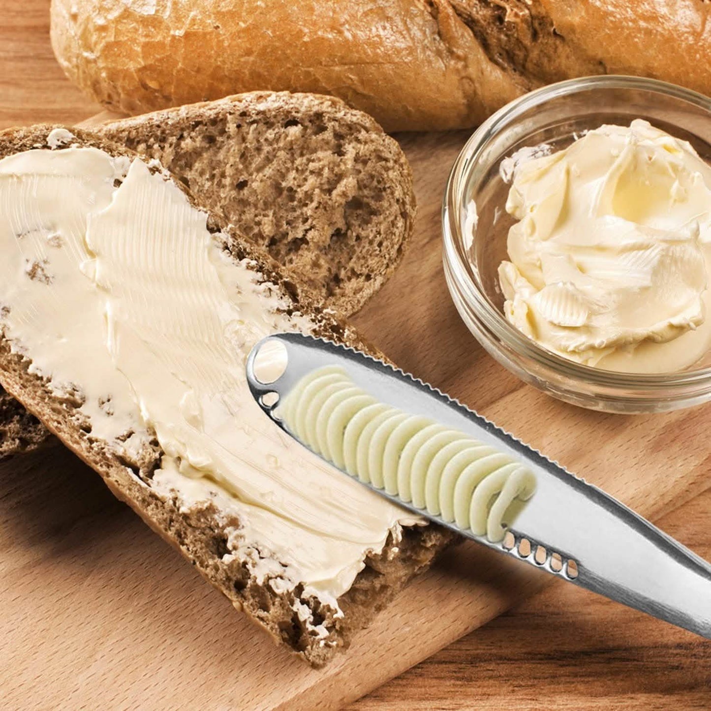 Cuchillo esparcidor, cortador y rebanador de mantequilla de acero inoxidable y cobre