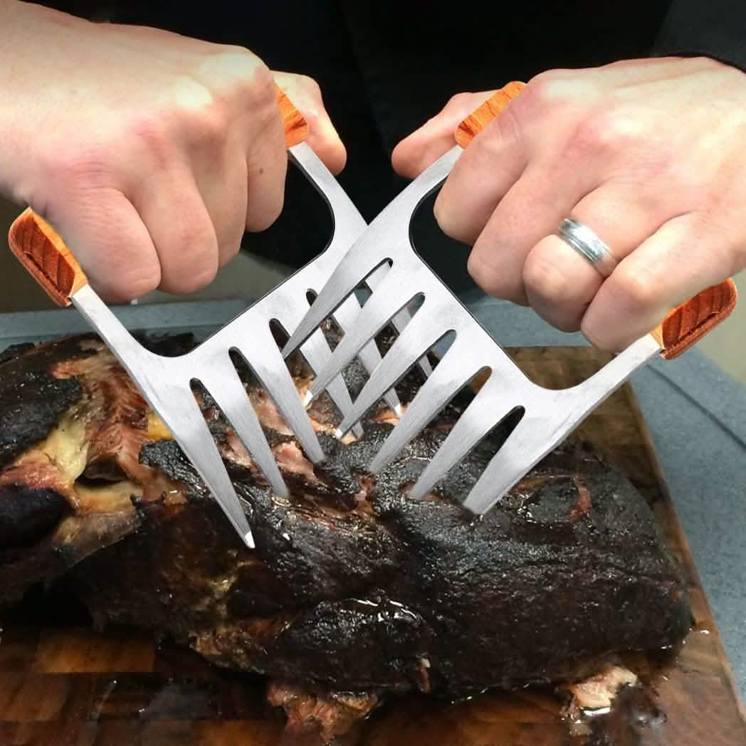 Garras de acero inoxidable para desmenuzar carne con mango de madera