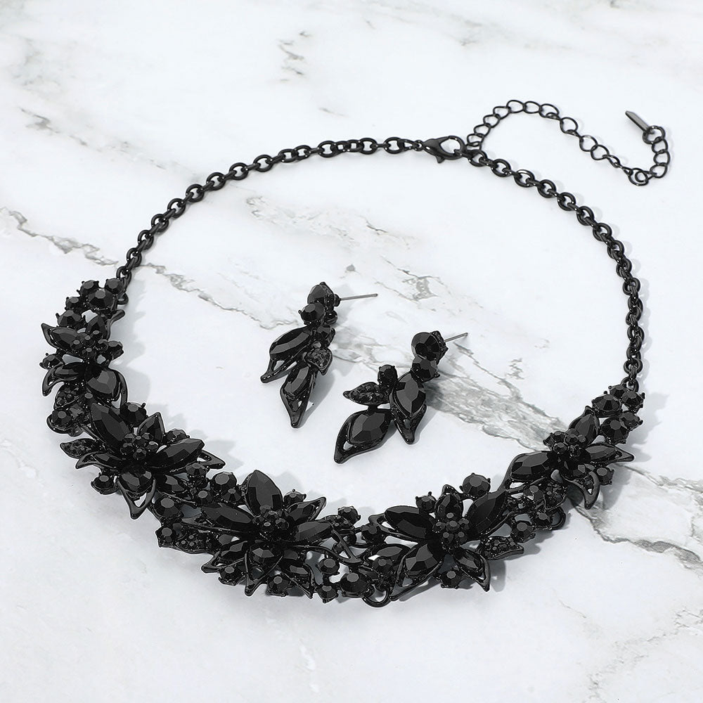 Stone Embellished Flower Collar Evening Necklace