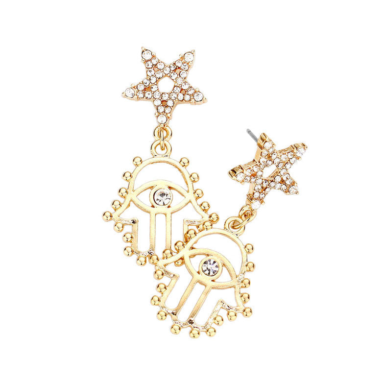 Pendientes de eslabones con estrella de Hamsa, ojo turco y adornos de piedra