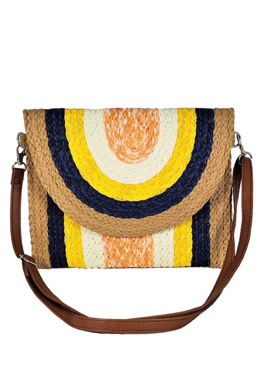 Straw Multi Color Clutch Crossbody Bag
