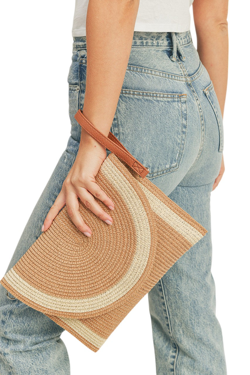 Straw Two Tone Envelope Crossbody Clutch Bag