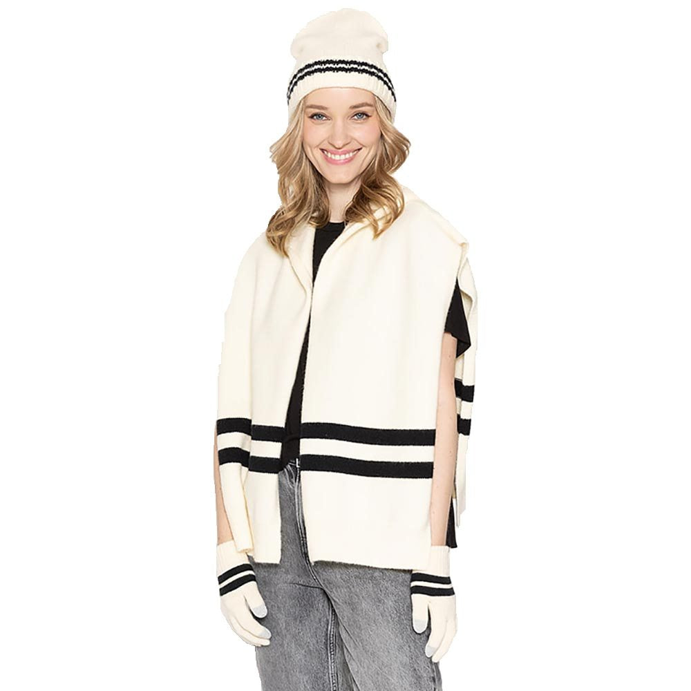 Striped Knit Hoodie Top