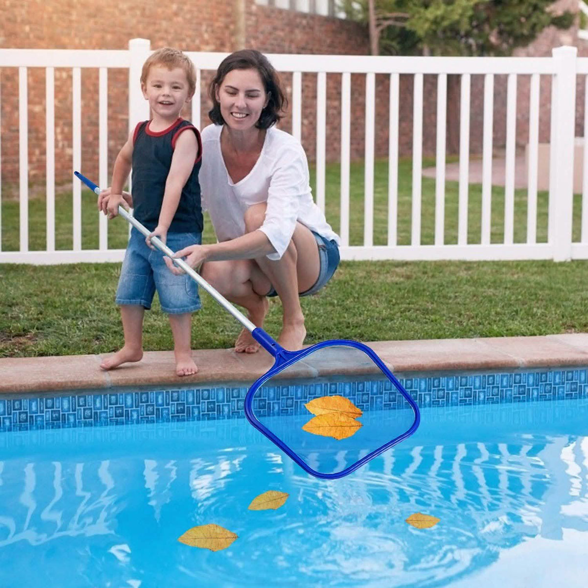 Red de malla para limpiar skimmer de piscina con mango telescópico