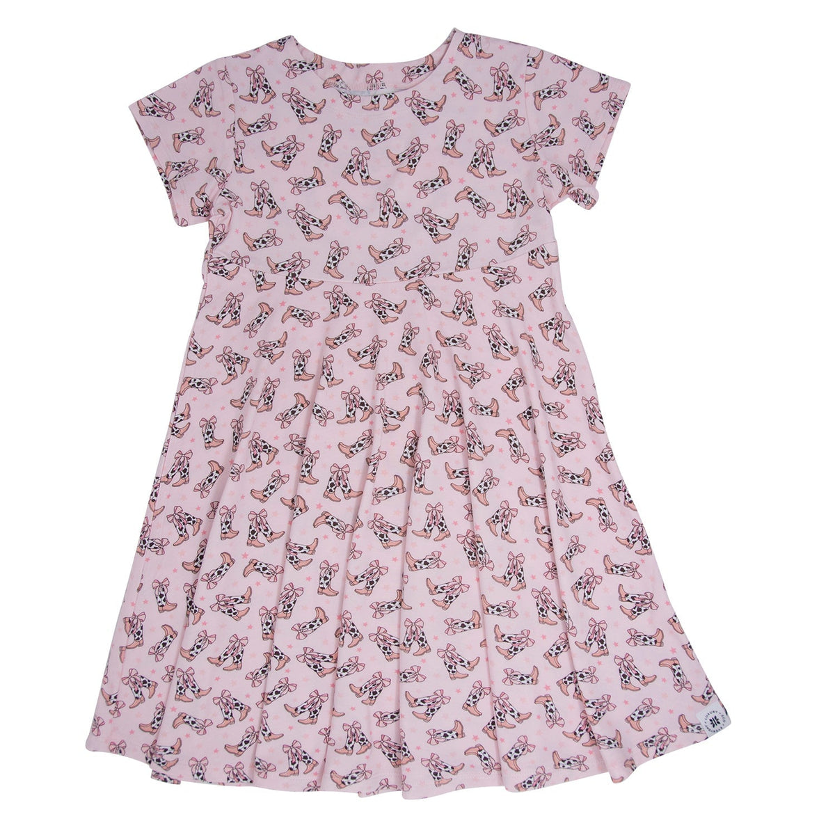 Botas de piel de vaca Lazos Manga casquillo Vestido de niña con espirales