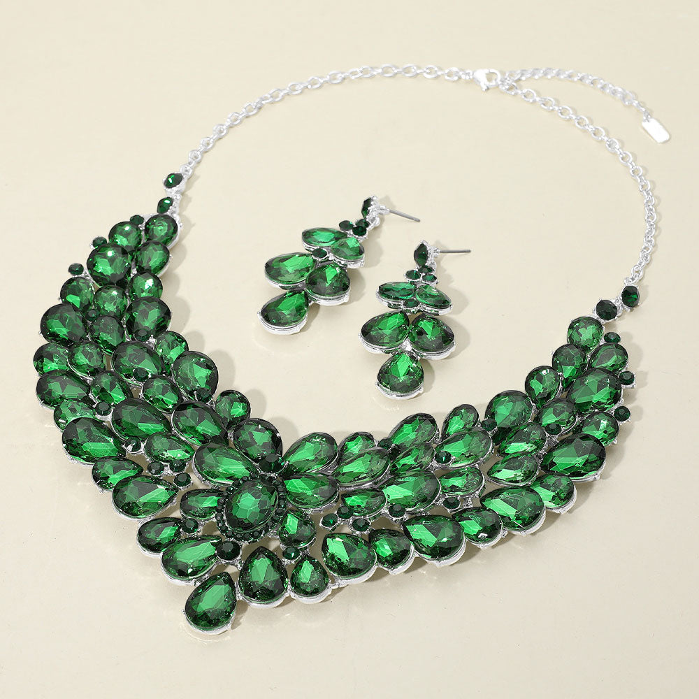 Teardrop Stone Cluster Statement Evening Necklace