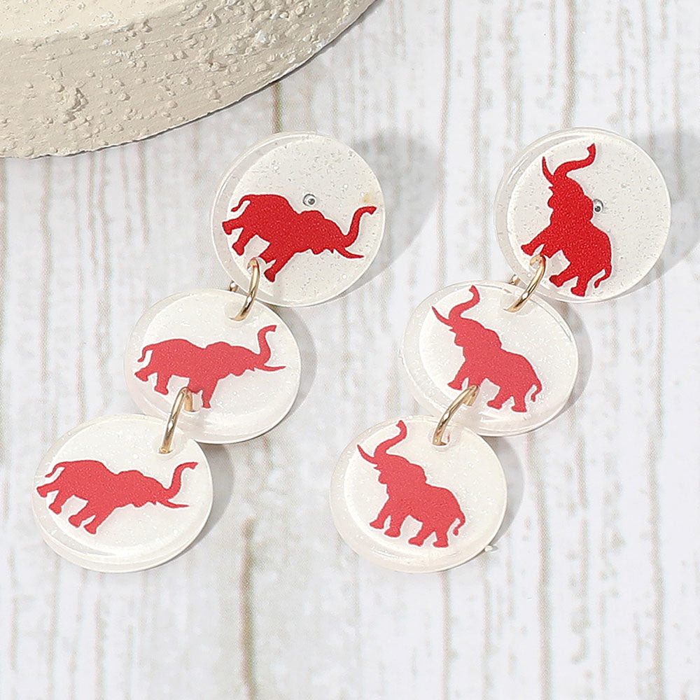 Triple Elephant Disc Game Day Style Drop Earrings