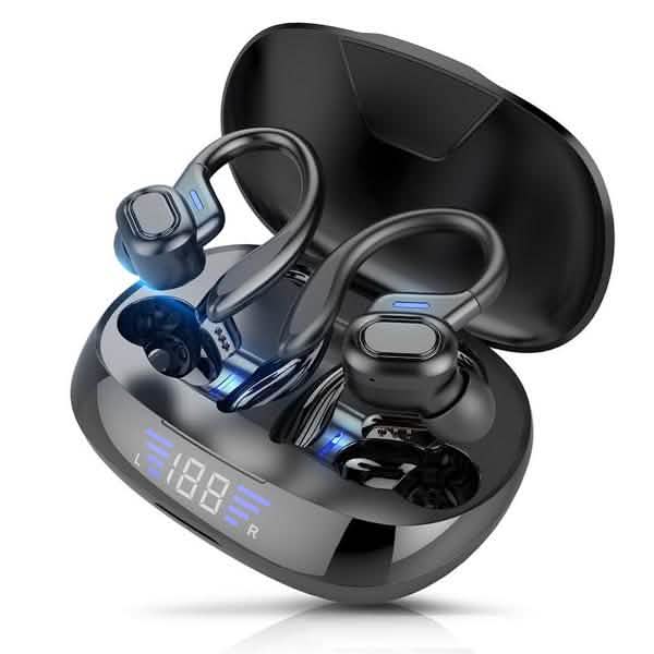 Auriculares Bluetooth TWS con Micrófonos, Gancho Deportivo y Pantalla LED