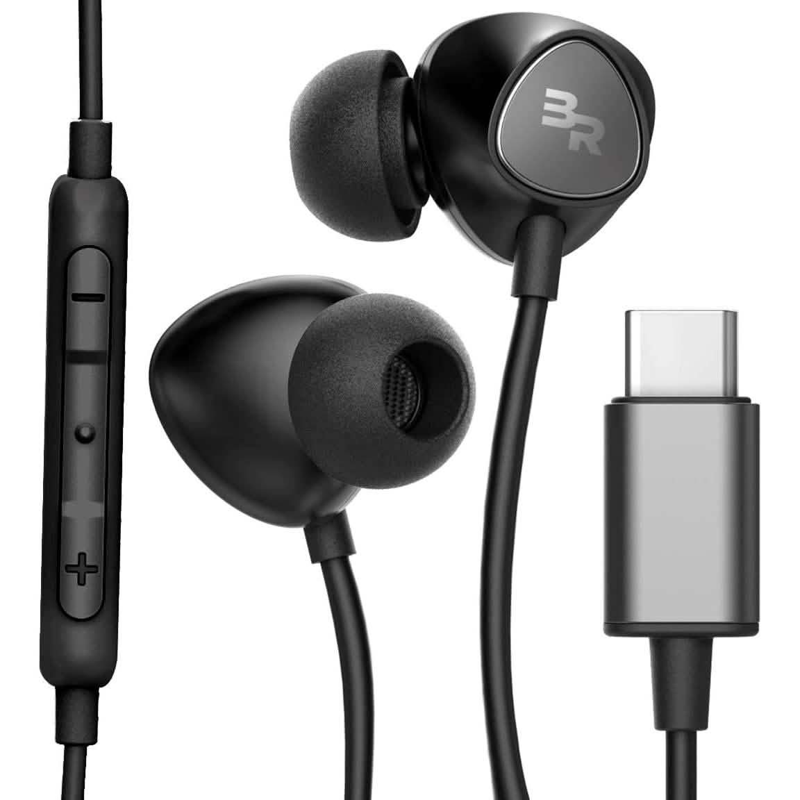 Auriculares Tipo C, Cascos con Cable Intrauriculares con Micrófono y Control de Volumen