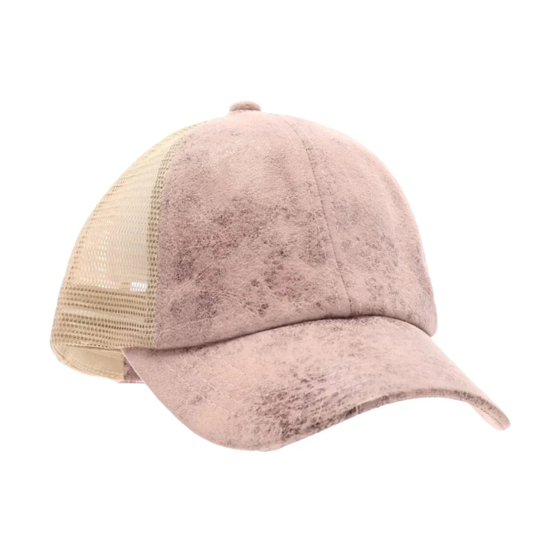 Vintage Faux Leather Criss-Cross High Pony C.C Ball Cap