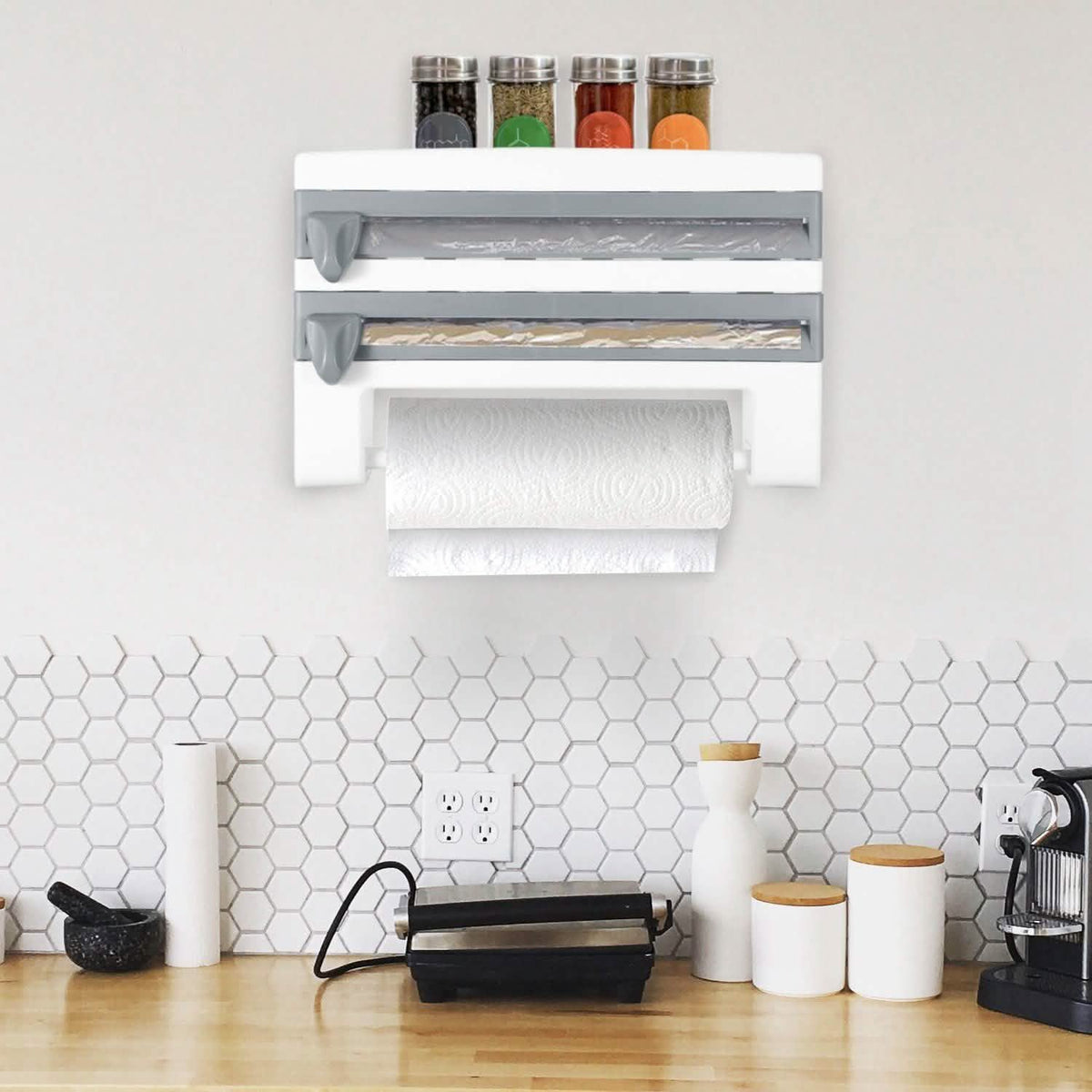 Dispensador de papel de cocina montado en pared con cortador