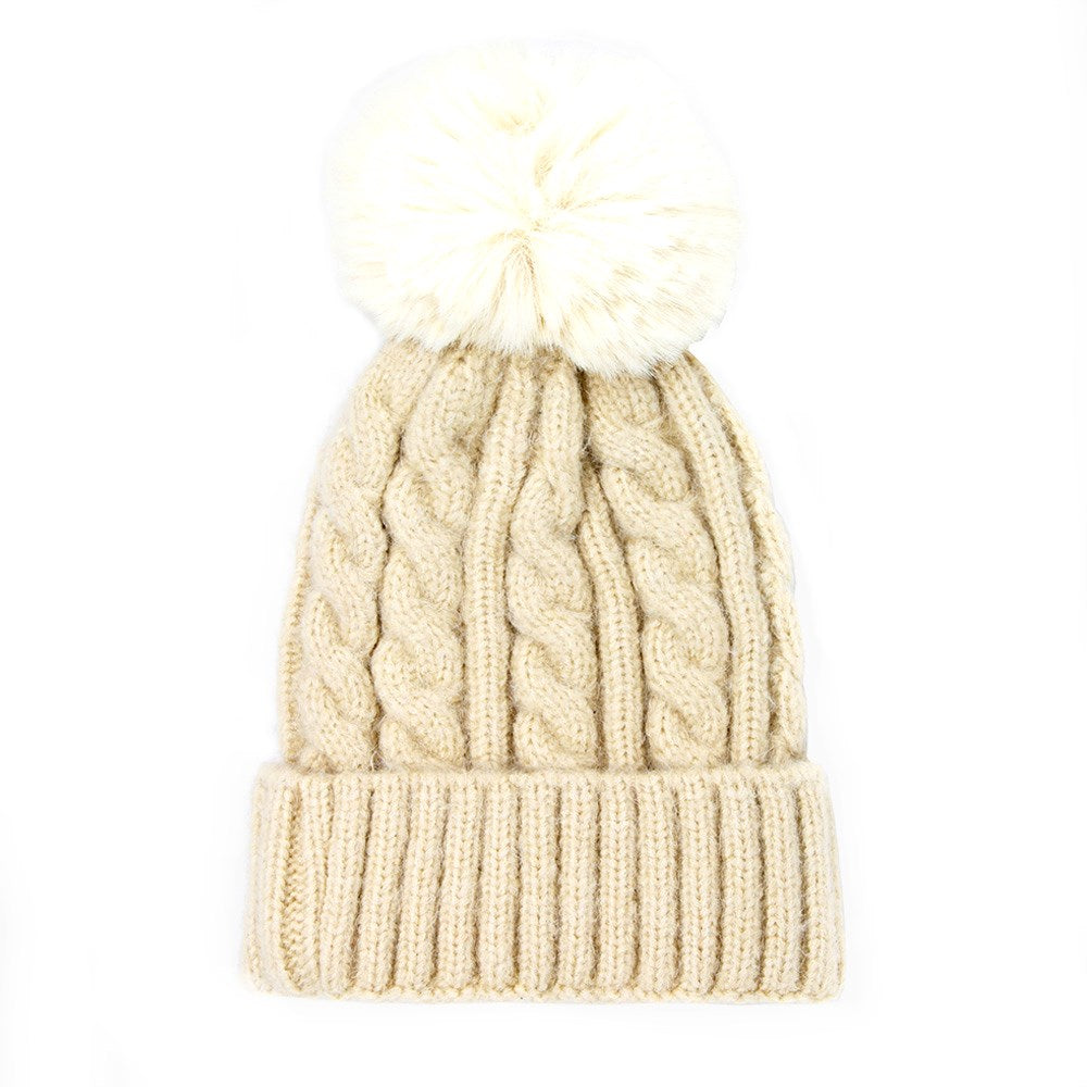 Warm Chunky Cable Knit Beanie Pom Pom Hat Beanie Winter Hat