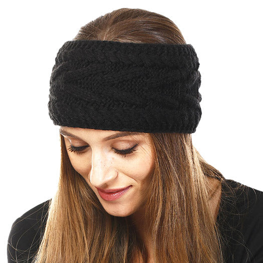 Wide Solid Cable Knit Earmuff Headband Ear Warmer