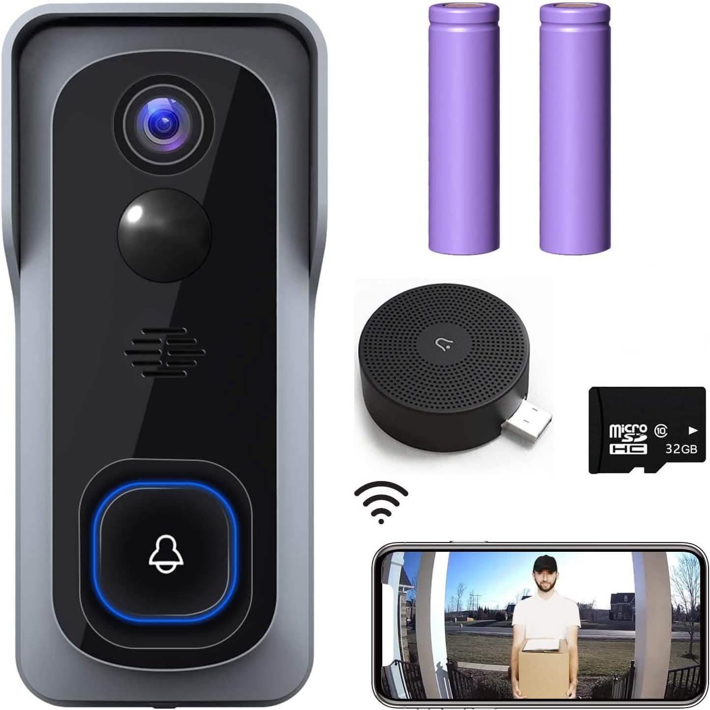 Cámara con timbre de vídeo WiFi con carillón