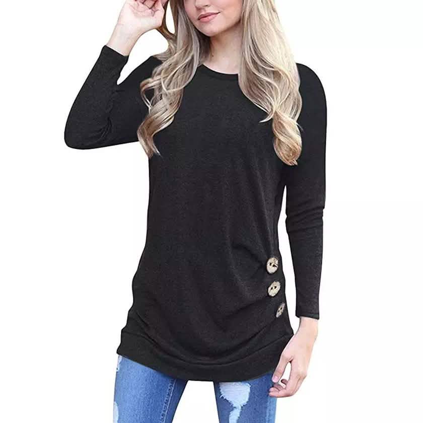 Blusa Elegante de Mujer de Manga Larga y Cuello Redondo Holgada