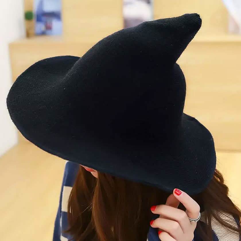 Gorro de lana tejido de bruja, cálido para mujer, para invierno