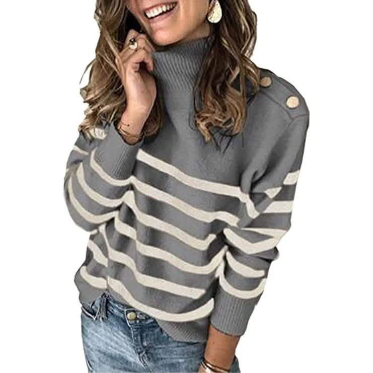 Top de punto casual de manga larga con cuello redondo y retazos para mujer