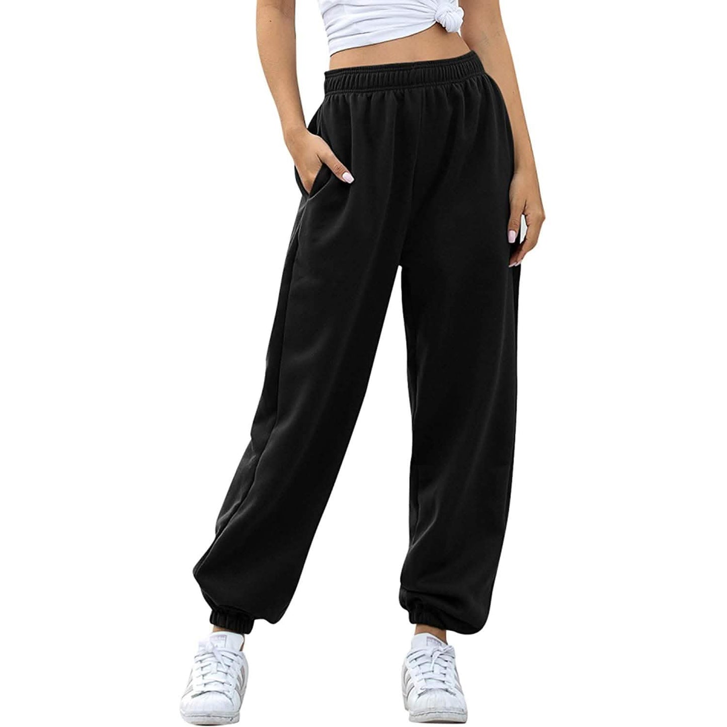 Pantalones deportivos de mujer con puño ajustable, bolsillos y talle alto