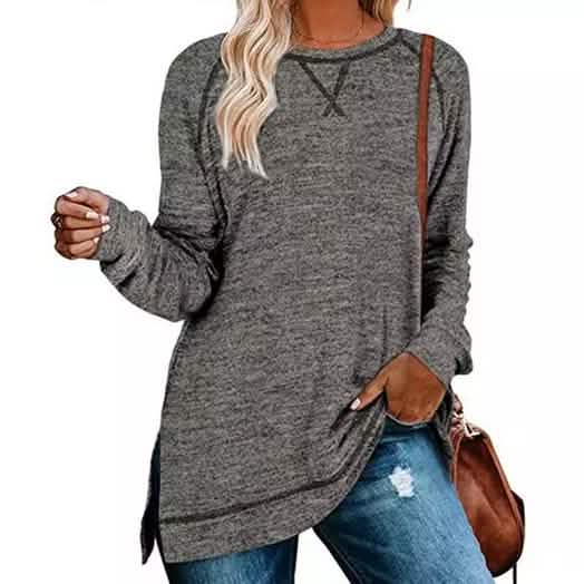 Tops tipo túnica para mujer, manga larga, abertura lateral, holgados e informales, para otoño