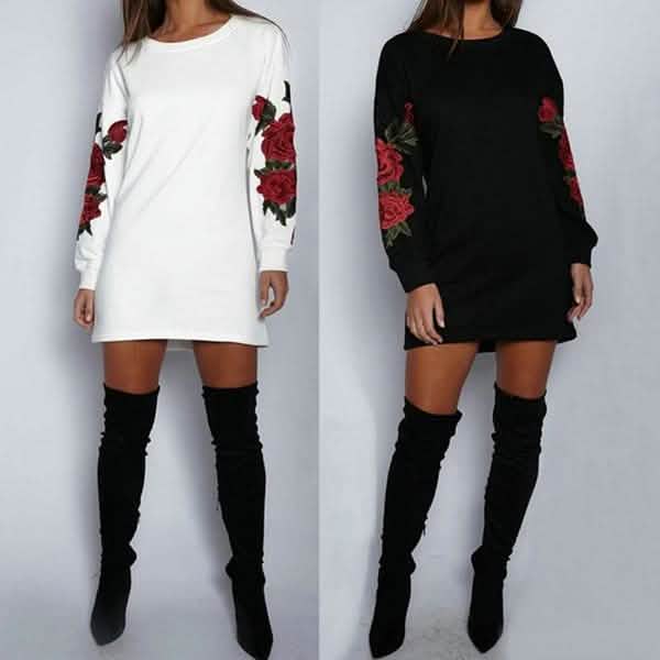 Vestido suéter de manga larga bordado para mujer
